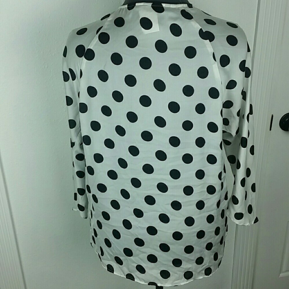 ZARA BASIC l Zipper Polka Dot Silky Blouse LargeB5 - Picture 5 of 7